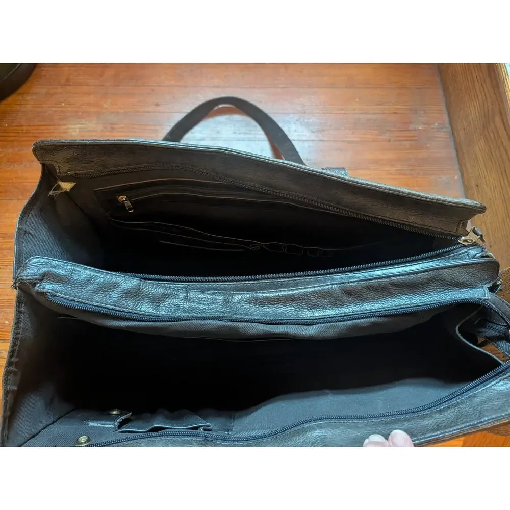 Vintage Boulder Ridge Soft Leather Laptop Messenger Bag Soft Black Leather
